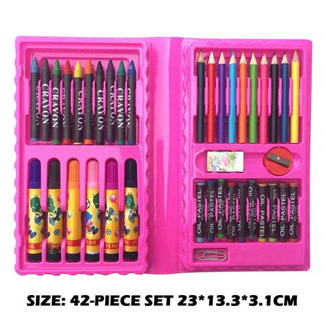 Kid Colored Pencil Crayon Watercolors Pens Drawing Board Set (42pcs Pink) Hot | eBay