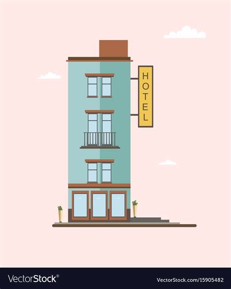 Modern mid-rise hotel building side view colorful Vector Image