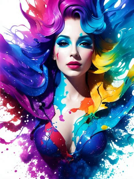 Premium Photo | Stylized portrait of a beautiful white woman with paint splashes colorful paints ...