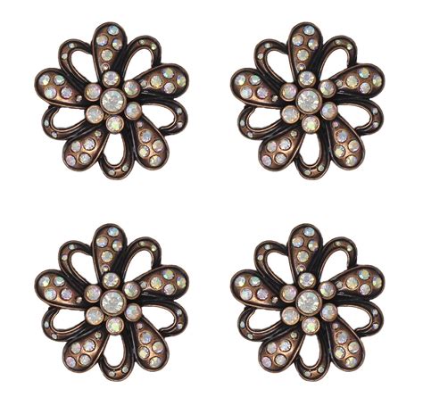 Set of (4) 1-1/2" Screw Back Conchos Antique Copper Floral Concho w/ Rhinestone CO439 - Walmart.com