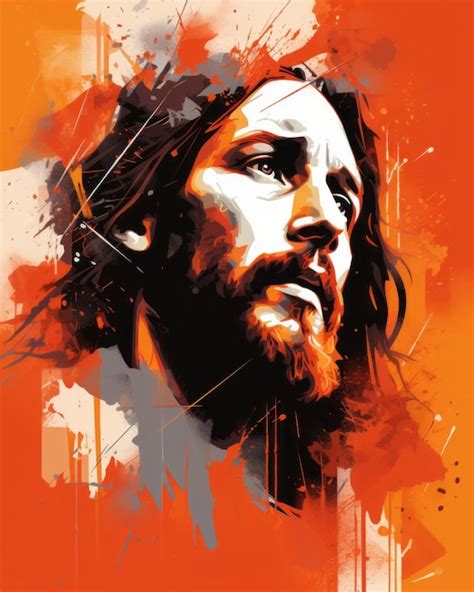 Premium AI Image | a painting of jesus on an orange background