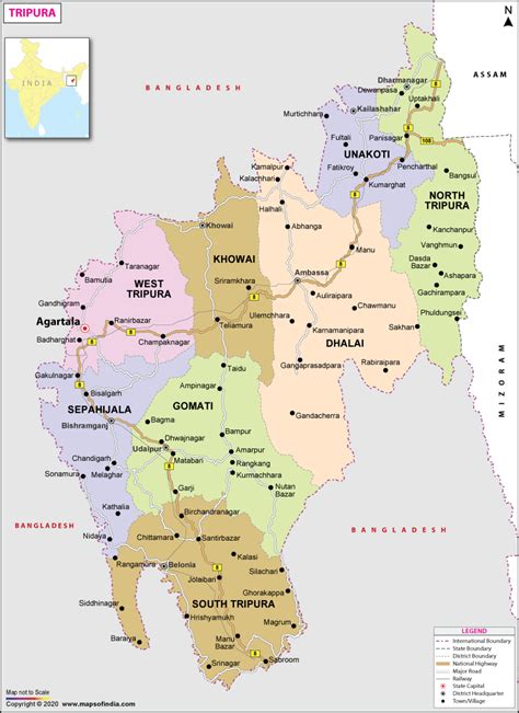 Tripura Map | Map of Tripura - State, Districts Information and Facts