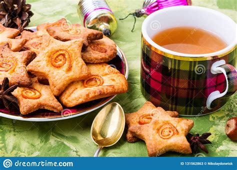 Christmas tea with cookie stock image. Image of dessert - 131562863