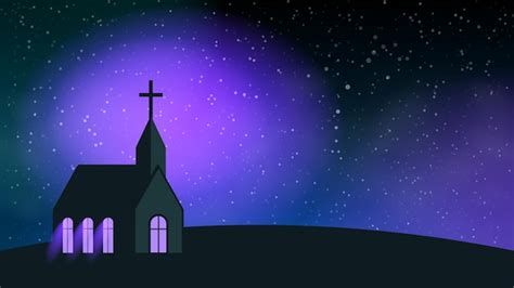 Premium Vector | Church building in night hill Galaxy space with stars background Church poster ...