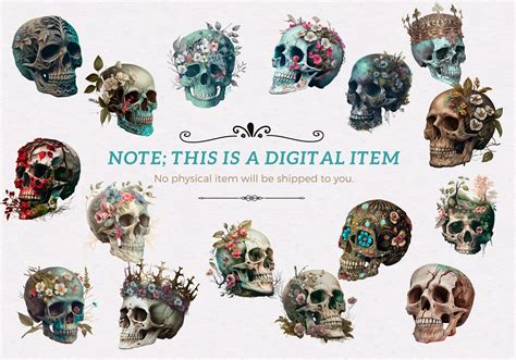 PNG Skull Clipart Halloween Skulls Art Digital Download Bundle 16 Flower Skulls Skull Png Scary ...