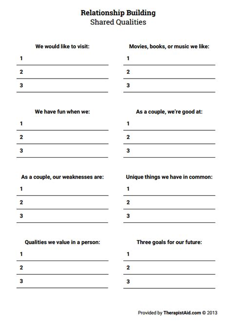 Relationship Building: Shared Qualities (Worksheet) | Therapist Aid