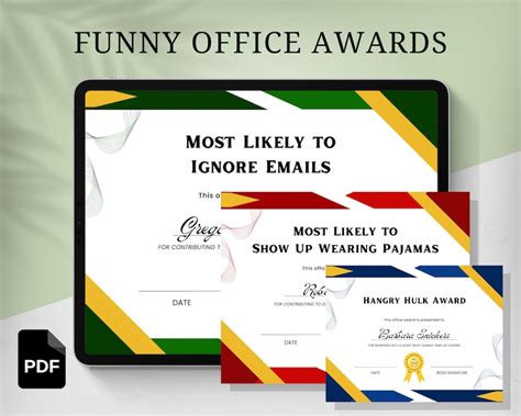 101 Funny Office Employee Awards Work Party, Certificates, Printable, Humor, Morale Booster ...