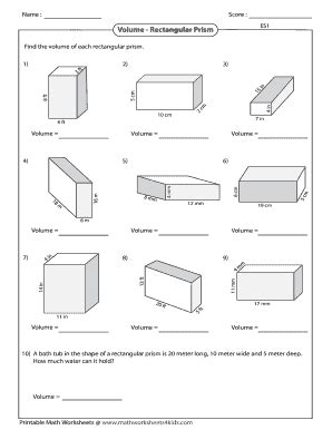 Math Worksheets 4 Kids Volume - Rectangular Prism - Fill and Sign Printable Template Online