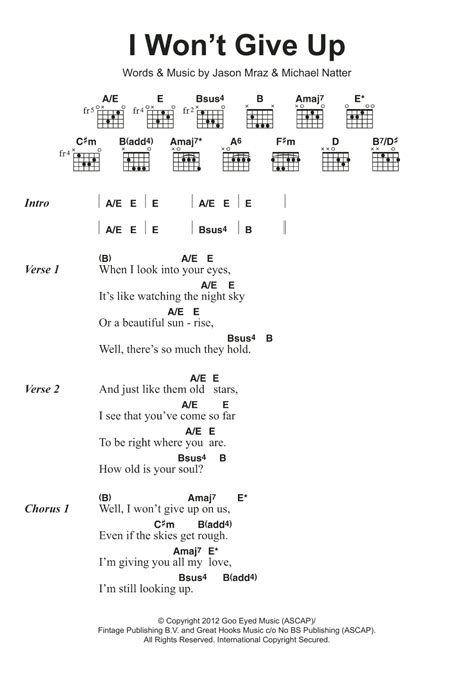 Jason Mraz I Won T Give Up Chords - Sheet and Chords Collection