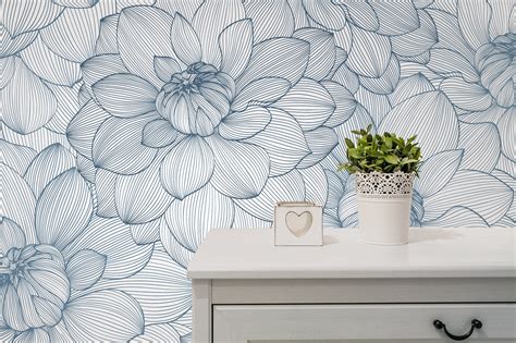 Peel and Stick Wallpaper With Linear Flowers Floral Wall - Etsy | Floral wall decor, Floral wall ...