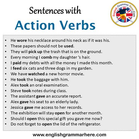 Action Verbs With Example Sentences Your Home Teacher, 52% OFF