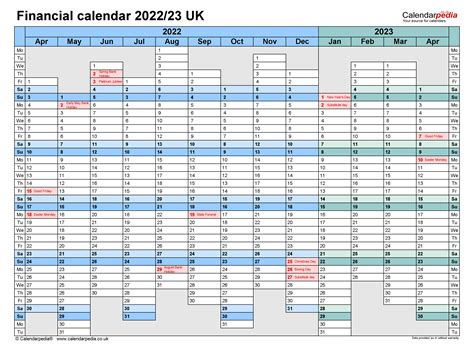 Financial calendars 2022/23 UK in PDF format