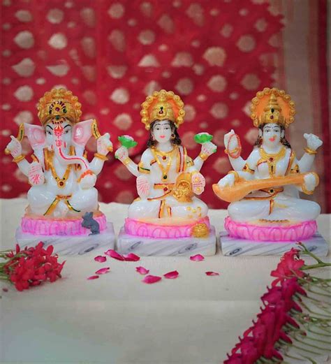 Buy Laxmi Ganesh And Saraswati Handpainted Idol at 28% OFF by Chaque ...