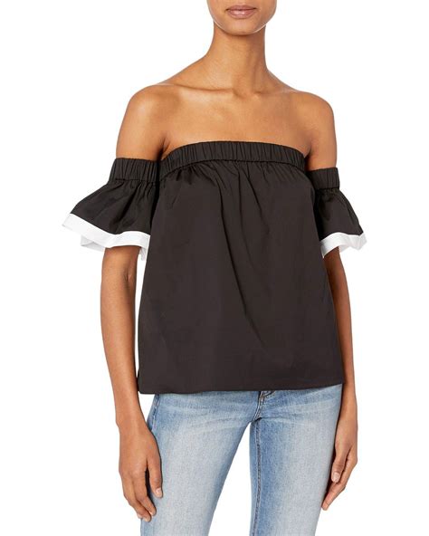 MILLY Cotton Bare Shoulder Top With Combo in Black/White (Black) - Lyst