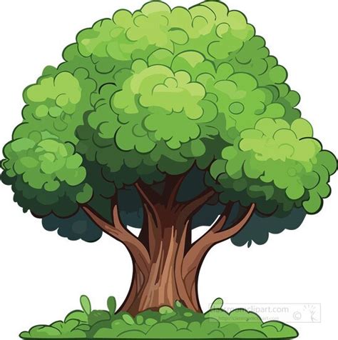 Trees Clipart-large tree with large trunk growing in grass clip art