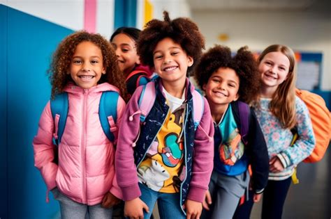 Premium AI Image | Diversity group photo of smiling children in a school hallway