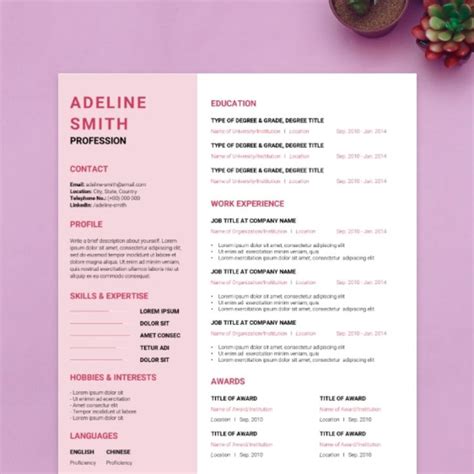 Pink Aesthetic CV Template | Graphic design resume, Cv resume template ...