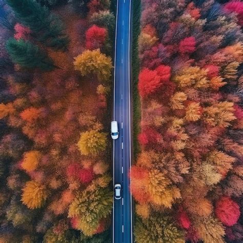 Premium AI Image | Aerial top drone view over autumn colorful forest ...