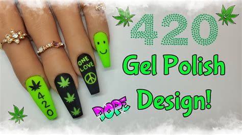 420 CANNABIS NAIL ART! | EASY GEL POLISH DESIGN WITH STICKER'S - YouTube