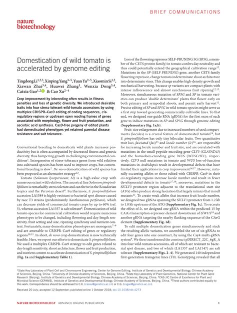 (PDF) Domestication of wild tomato is accelerated by genome editing