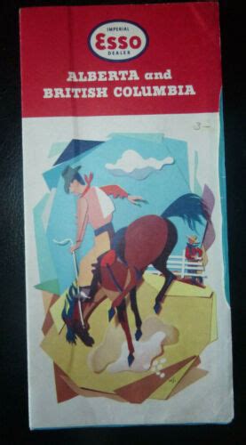 1959 Alberta British Columbia road map Esso oil gas Imperial cowboy bronc | eBay