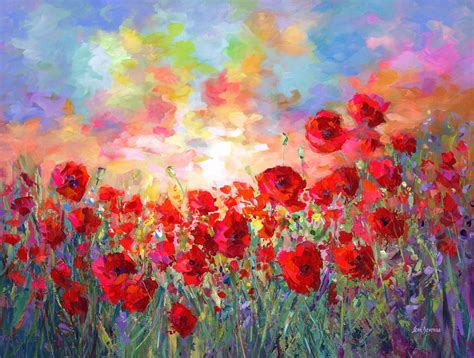 Poppy Flower Field Painting by Leon Devenice (2022) : Painting Acrylic ...