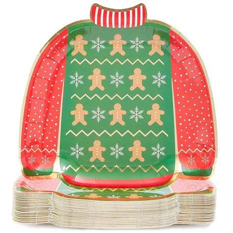 48-Pack Christmas Party Supplies, Ugly Sweater Disposable Paper Dinner Plates in Gingerbread ...