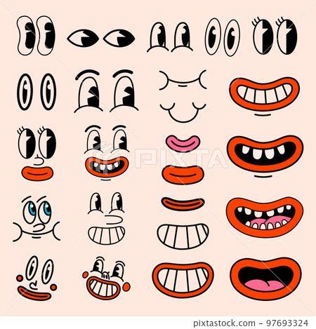 Retro cartoon characters funny faces. Vintage... - Stock Illustration [97693324] - PIXTA