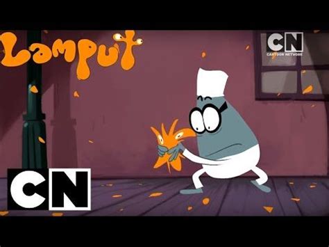 an animated cartoon character holding a carrot in front of a tv screen with the words lamput on it