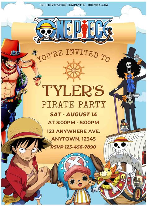 (Free Editable PDF) Gear Up & Party On Onepiece Birthday Invitation Templates with Ace The Fire ...