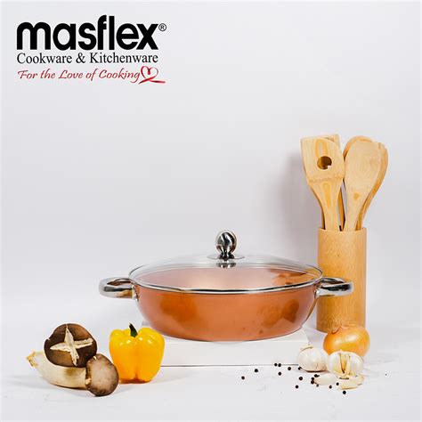 Masflex 28cm Copper Induction Skillet with Glass Lid - Masflex