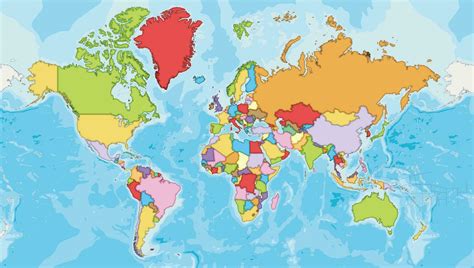 Highly detailed blank World Map vector illustration with different colors for each country ...