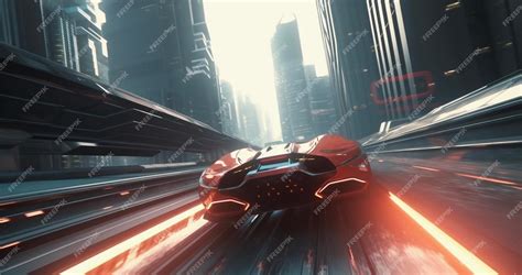 Premium AI Image | Sci fi future and speed with car in city for ...