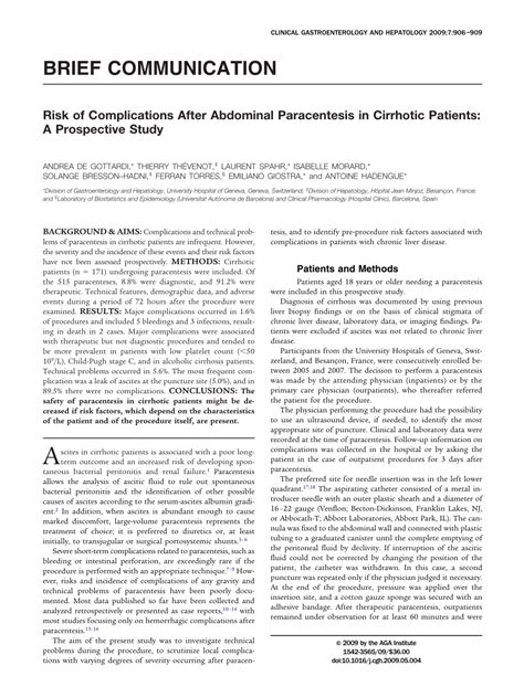 (PDF) Risk of Complications After Abdominal Paracentesis in Cirrhotic ...