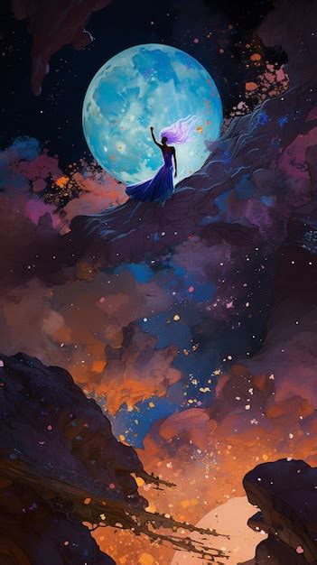 Premium AI Image | A painting of a woman with a moon in the background