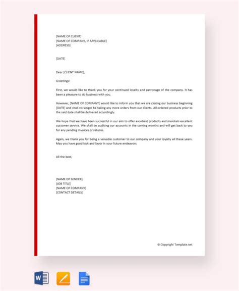 FREE 17+ Sample Closing Business Letter Templates in PDF, Word, Google ...