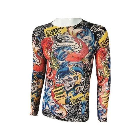 Funny Men's Skull Tattoo T shirts Long Sleeve Elastic Modal Thin Women Tops All Over Print ...