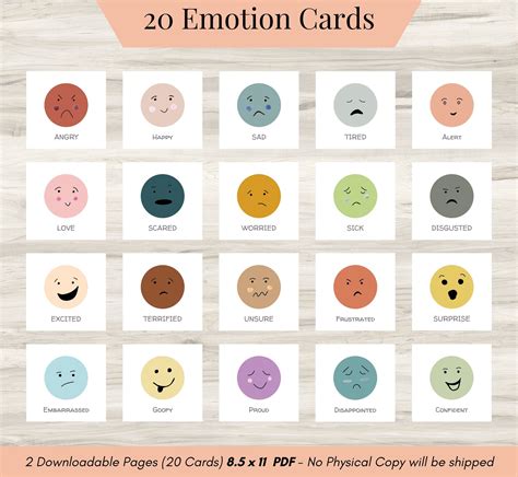 20 Emotion Cards, Feelings & Emotion Cards, Emotion Regulation, Processing Emotions, Therapy ...