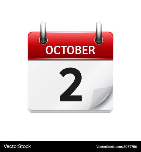 October 2 flat daily calendar icon date Royalty Free Vector