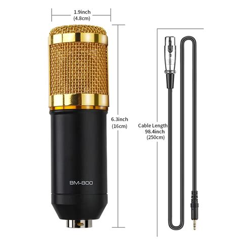 BM 800 Professional Condenser Microphone Bm800 Audio Vocal Recording For Computer Karaoke ...