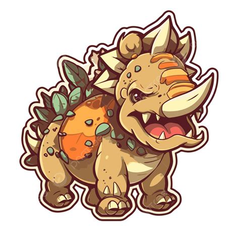 Sticker Design Of A Cute Cartoon Dinosaur Vector Clipart, Triceratops, Sticker, Cartoon PNG and ...