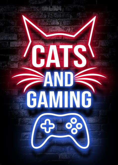 'Cats and gaming cat neon' Poster by Kitty Kit | Displate