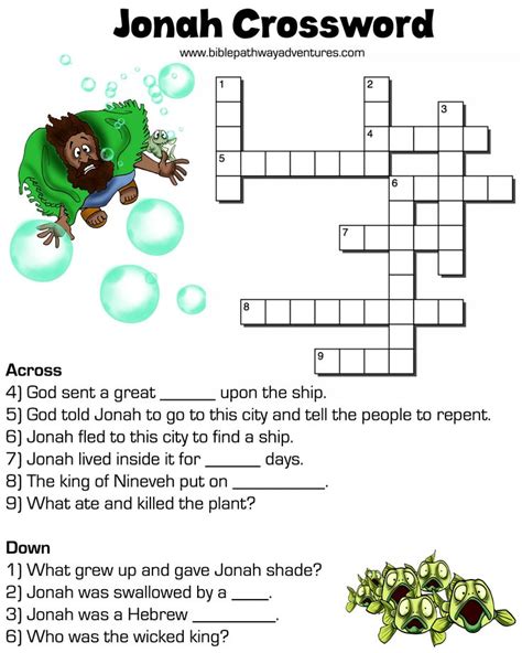 Jonah Crossword - free download! | FREE Bible Printables for Kids | Pinterest | Adventure and ...