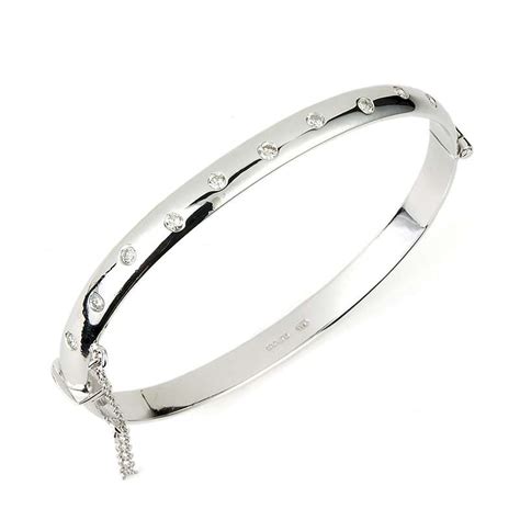 9ct White Gold Hinged Diamond Bangle 0.33ct Total | Rich Diamonds