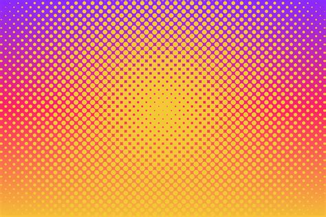 Pink yellow purple pop art background with halftone dots in retro comic style. Vector ...