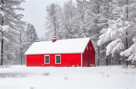 Premium AI Image | Red cottage in winter forest with frost and snow