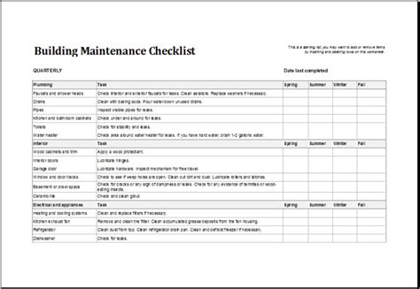 Building Maintenance Checklist Templates | 7+ Free Docs, Xlsx & PDF ...