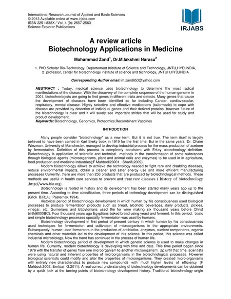 (PDF) A review article Biotechnology Applications in Medicine