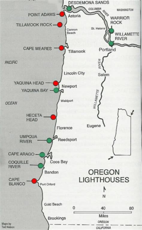 Lighthouses of Oregon Coast Map - Oregon Coast • mappery