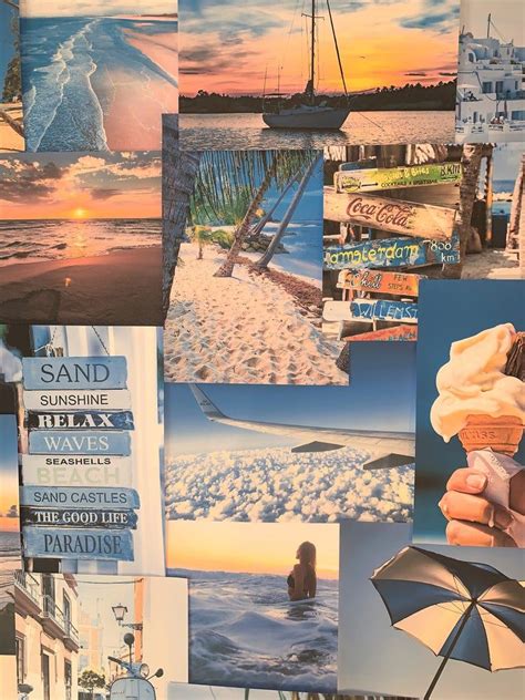 Blue Aesthetic Beach Large Size Wall Collage Kit VSCO Retro | Etsy in 2021 | Beach wall collage ...